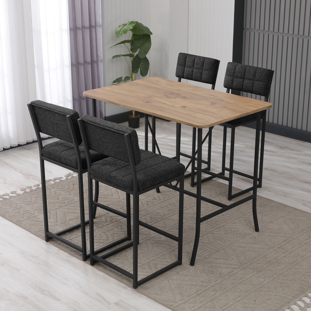 Set masa si 4 scaune de bar, Hanah Home, Retro, Antracit / Nuc - imagine 7